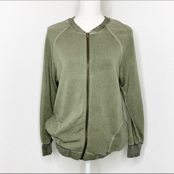 H by Bordeaux Soft Lightweight Bomber Jacket Zip Up Olive Green Size L - Picture 3 of 10